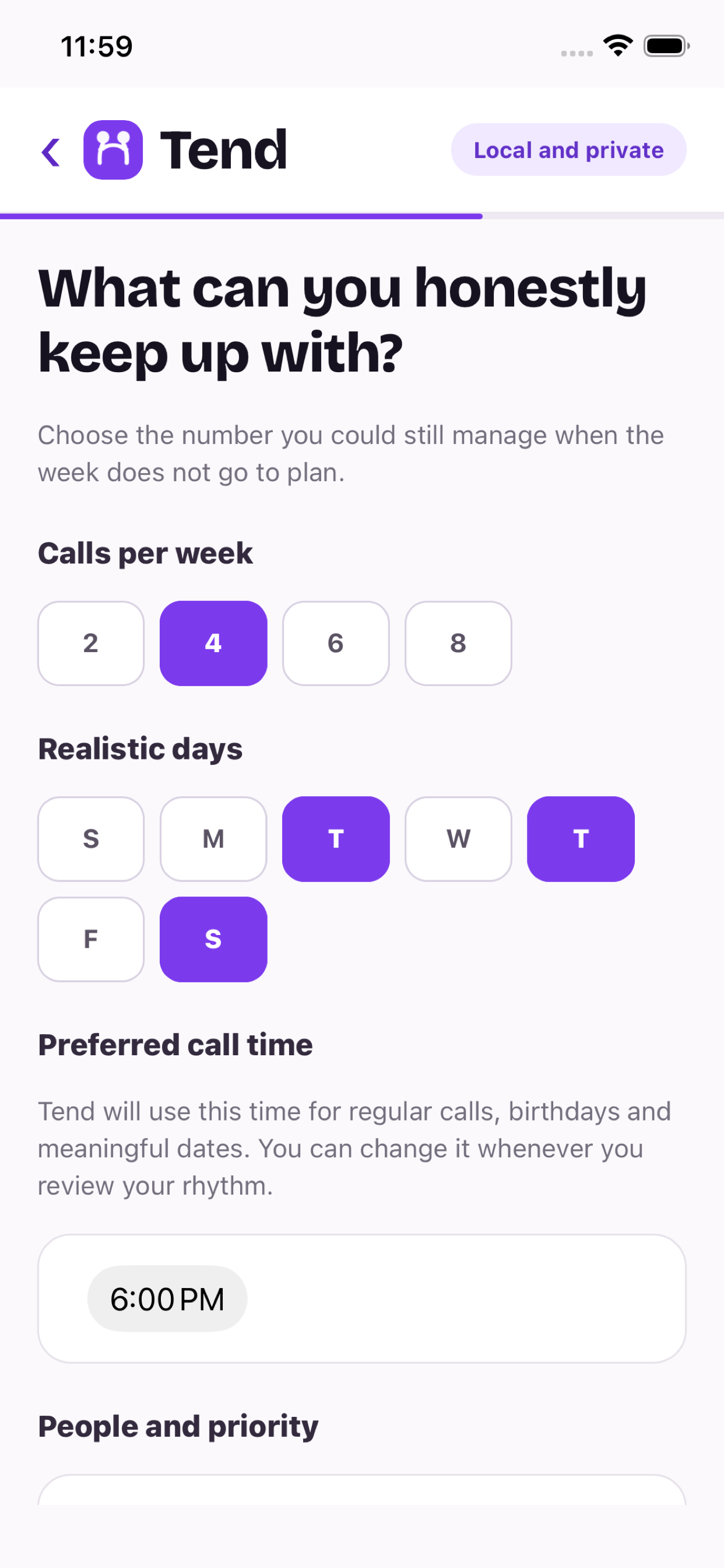 Tend weekly rhythm settings